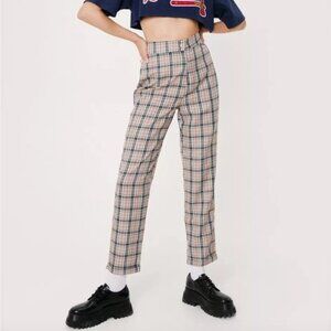 Nasty Gal Check Tapered High Waisted Pants, Size 6